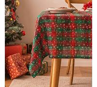 SUXUMHAO Mantel rectangular de Navidad a cuadros para decoración de fiesta de Navidad, doble cuadrícula verde, copos de nieve pequeños, tamaño E: 55 x 78.7 pulgadas