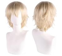 SUXUMHAO Peluca unisex de anime, pelo corto, cosplay, anime, peluda con capas, resistente al calor, sintético, disfraz, fiesta, graduación, pelucas, con flequillo, color beige