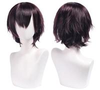 SUXUMHAO Peluca unisex de anime, pelo corto, cosplay, anime, peluda con capas, resistente al calor, sintético, disfraz, fiesta, graduación, pelucas con flequillo, morado profundo