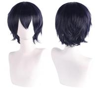 SUXUMHAO Peluca unisex de anime, pelo corto, cosplay, anime, peluda con capas, resistente al calor, sintético, disfraz, fiesta, graduación, pelucas, con flequillo, azul marino