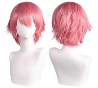 SUXUMHAO Peluca unisex de anime, pelo corto, cosplay, anime, peluda con capas, resistente al calor, sintético, disfraz, fiesta, graduación, pelucas con flequillo, rosa oscuro