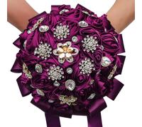 SUXUMHAO Ramo de novia de lujo hecho a mano con rosas de seda grandes que sostienen flores artificiales, ramo de novia vintage real (rojo morado)