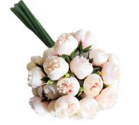 SUXUMHAO Rosas artificiales pequeñas - 1 ramo de 11 pulgadas rosa y blanco, rosas de seda con tallos, flores falsas para decoración, para el hogar, boda, fiesta