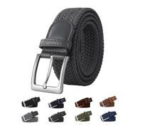 Suyamir Cinturón elástico para hombre trenzado - Cinturón elástico ajustable de tela flexible con hebilla de metal, sin agujeros, para vaqueros, pantalones, casual, trabajo, golf