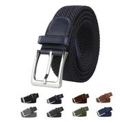 Suyamir Cinturón elástico para hombre trenzado - Cinturón elástico ajustable de tela flexible con hebilla de metal, sin agujeros, para vaqueros, pantalones, casual, trabajo, golf