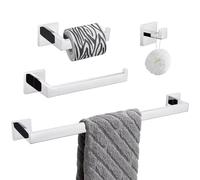 Suyar SUS304 - Juego de Accesorios de baño remodelados de Acero Inoxidable de 4 Piezas, Incluye Gancho para Bata, Soporte para Papel higiénico, toallero, toallero, Cromo Pulido