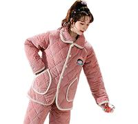 SUYGGCK Pijama de forro polar para mujer, conjuntos de pijama de invierno engrosamiento y franela de terciopelo, ropa de dormir con estampado en el hogar, para estudiantes, casual, dulce, lindo, 2, L