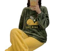 SUYGGCK Pijama de forro polar para otoño e invierno, conjunto de pijama de franela cálida para mujer, pantalones de manga larga, conjunto de dos piezas, lindo y suave, ropa para el hogar, R Q 8856, M
