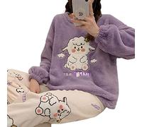 SUYGGCK Pijama de forro polar para otoño e invierno, conjunto de pijama de franela cálida para mujer, pantalones de manga larga, conjunto de dos piezas, lindo y suave, ropa para el hogar, R Q 8854, M