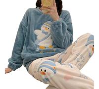 SUYGGCK Pijama de forro polar para otoño e invierno, conjunto de pijama de franela cálida para mujer, pantalones de manga larga, conjunto de dos piezas, lindo y suave, ropa para el hogar, R Q 8855, M