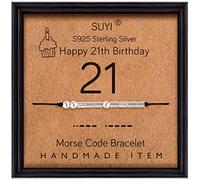Suyi 21ro Regalos De Cumpleaños para Ella Pulsera del Código Morse Pulsera De Plata Esterlina Joyas De Cumpleaños 21 Años Regalos para Ella 21