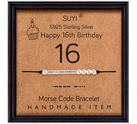 Suyi Feliz 16 Cumpleaños Regalos para Niñas Pulsera Código Morse Pulsera De Plata Esterlina Joyas De Cumpleaños Regalos De Graduación De 16 Años para Ella 16