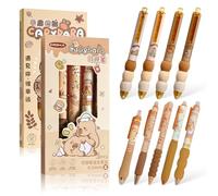 Suynauetev Capybara - Juego de 9 bolígrafos borrables con recambio delgado de 0,5 mm, diseño retráctil de clic con clip y agarre de espuma suave, papelería Capybara para estudiantes y uso en la