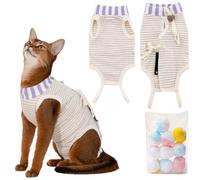 SUYUKU Traje de recuperación de gatos para cuidado postoperatorio, traje de cuerpo transpirable para collar isabelino alternativo para gatos, mameluco de cirugía, ropa de pijama (morado, S)