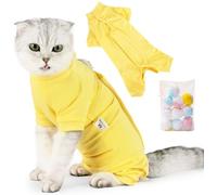 SUYUKU Traje de recuperación para gatos, antilamidas, para collar isabelino alternativo, mameluco para cirugía, ropa de pijama, suéter suave y cómodo, cálido (amarillo, S)