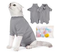SUYUKU Traje de recuperación para gatos, antilamidas, traje de cuerpo de gatito para collar isabelino alternativo, mameluco para gatos, ropa de pijama, suave y cómodo, suéter cálido (gris, L)
