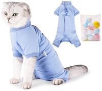 SUYUKU Traje de recuperación para gatos, antilamidas, traje de cuerpo para gatito alternativo con cuello isabelino para gatos, enterizo de cirugía, ropa de pijama, suéter suave y cómodo cálido (azul,