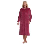 Suzy & Me - Bata de casa de forro polar suave con textura acanalada y botones para mujer, frambuesa, 44-46