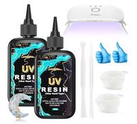 Suzzam Kit de resina UV con lámpara, resina UV cristalina mejorada de 200 g, dura y con luz UV para joyería, manualidades y proyectos de arte - Fácil de usar, sin olor, no tóxica