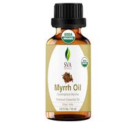 SVA ORGANICS Aceite Esencial de Mirra Orgánico 100% Puro Grado Terapéutico Natural, Rostro Joven y Resplandeciente, Cabello, Cuidado Personal y Masaje de Aromaterapia 1 unidad (paquete de 1)