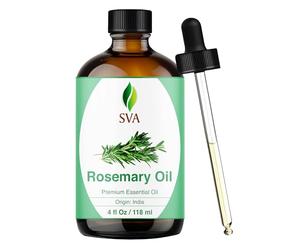 SVA ORGANICS Aceite esencial de romero orgánico USDA 4 oz 100% puro y natural, auténtico aceite de grado terapéutico premium para cabello, piel, masaje y aromaterapia 4 Fl Oz (paquete de 1)