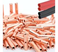 SVAAR 100 conectores de tope no aislados de calibre 22-16 AWG, empalmes de tope sin aislamiento, terminales de empalme de cobre sin costuras de cobre sin costuras y 100 piezas 3:1 termorretráctiles