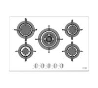 Svan Placa de Gas Butano, SGW57500B. 5 Quemadores, Ignición Automática, Quemador WOK triple llama, Mandos Giratorios, Parrillas Forjadas, Seguridad FFD, Integrable, Fácil Limpieza, Acabado Blanco