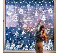 Svanco 163Pcs Pegatinas de Ventana de Navidad Doble Cara Estáticas Decoracion de Navidad PVC Calcomanías Reutilizable para Fiesta Tienda Reno Copo de Nieve Adornos DIY