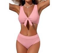 Svanco Bikini Mujer de Dos Piezas con Braga Alta y Textura - Bañador Reductor Barriga para Vientre Plano, Traje de Baño Controlador de Abdomen