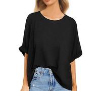 Svanco Señora Casual Básico tee Top Plus Size Camiseta Cuello Redondo Túnica Tops Loose Fit Camisetas para Mujer Oversize T Shirt Negro XL