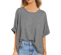 Svanco Señoras Loose Baseball Shirt Plus Size Camiseta Cuello Redondo Sudadera Loose Fit Camisetas para Mujer Gris Oversize T Shirt XL