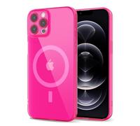 Svanove para iPhone 12 Pro Funda Compatible con Magsafe, Translúcida Magnética Protección Carcasa, Silicona Antiarañazos Antigolpes Slim Case Transparente mag Protección Case, Rosa Neón