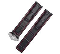 Svapo Banda de reloj de cuero genuina para ETIQUETA Pulsera de color marrón negro de muñequera Heuer 19 mm de 20 mm 22 mm con correas de cuero plegable de cierre(Black red silver,19mm)