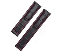 Svapo Banda de reloj de cuero genuina para ETIQUETA Pulsera de color marrón negro de muñequera Heuer 19 mm de 20 mm 22 mm con correas de cuero plegable de cierre(Black red no clasp,19mm)