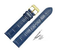 Svapo Banda de reloj de cuero genuino clásico azul oscuro para una pulsera de marca 18 mm 20 mm 22 mm Correa con cierre de acero inoxidable(Blue gold,14mm)