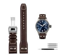 Svapo Banda de reloj de los remaches de cuero genuino para IWC Big piloto Spitfire Cow Cowide Pleging Buckle Watch Men Strap 21 mm 22 mm(Brown silver clasp,22mm)