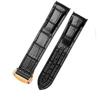 Svapo Banda de reloj de silicona de cuero genuina de extremo curvo para pulsera de correa impermeable de muñeca O-mega 007 con azul plegable con azules de hebilla plegable(Black rose gold,20mm)