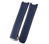 Svapo Correa de reloj de silicona de goma de 20mm para obtener un ajuste para Omega Seamaster 300 AT150 Pulseras de banda de hebilla de acero Aqua Terra Ultra Light 8900(Blue white 1 Round)