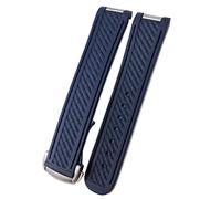Svapo Correa de reloj de silicona de goma de 20mm para obtener un ajuste para Omega Seamaster 300 AT150 Pulseras de banda de hebilla de acero Aqua Terra Ultra Light 8900(Blue blue 1 Round)