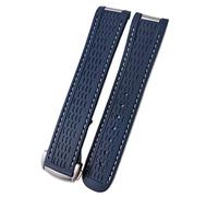 Svapo Correa de reloj de silicona de goma de 20mm para obtener un ajuste para Omega Seamaster 300 AT150 Pulseras de banda de hebilla de acero Aqua Terra Ultra Light 8900(Blue white 2 Round)
