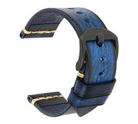 Svapo Maikes correa de cuero genuino para reloj Galaxy, correa de 20mm, 22mm y 24mm, pulsera de reloj Tissote Timex Omega(Deep Blue-Black,24mm)