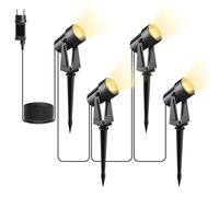 Svater Focos Led Exterior, 46FT/14m 4x3W LED Focos Jardin con Estaca,COB Blanco Cálido 3000K 1200lm 14V IP65 Impermeable, Focos de Jardín al Aire Libre Iluminación de Caminos para Césped, Patios