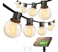 Svater Luces solares de jardín G40 de 30 m, impermeables, 4 modos, función de memoria de encendido/apagado automático, para interiores y exteriores, funciona con energía solar para patio, fiesta