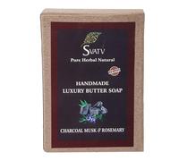 SVATV Jabón hecho a mano con hierbas naturales y calmantes de almizcle de carbón y romero, piel hidratada - Barras de jabón corporal a base de hierbas ayurvédicas tradicionales - 125 g