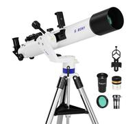 SVBONY Telescopio SV520 para Adultos de Alta Potencia, Apertura de 90 mm, Longitud Focal de 800 mm, Refractor con Montaje AZ, Kit de telescopio para Principiantes con Ocular PL10, K25, Lente Barlow