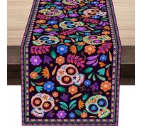SVCEQZE Decoración de Calavera Mexicana | Caminos de Mesa Decorativos para Mexicanos - Mantel de Lino rústico, Suministros para Fiestas temáticas mexicanas, Decoraciones de Altar del Día de para el