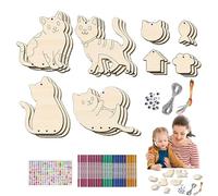 SVCEQZE Haz un carillón de Viento, Haz tu Propio carillón de Viento,Paquete de 12 campanillas de | Kit para Colorear de Madera: Haz tu Propia casita para pájaros con Forma de Gato, sin terminar