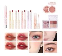 SVCEQZE Juego de maquillaje coreano de 8 piezas, juego de maquillaje todo en 1 para mujeres, incluye lápiz labial, colorete, paleta de sombra de ojos, lápiz de cejas y corrector, para principiantes