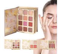 SVCEQZE Paleta De Maquillaje Con Forma De Libro - 12 Colores De Sombras De Ojos | Sombra de Ojos con Brillo Estilo Libro con 4 Rubores y 4 Gloss Labial,Para Viajes Belleza Escenario Y Fotografía