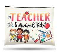 Svee Regalo de Agradecimiento de Maestro Bolsa de Regalo Navidad Bolsa de Maquillaje de Lona de Profesor Bolsa de Cosméticos con Cremallera para Mujer Guardería Preescolar Secundaria (Estilo Animado)